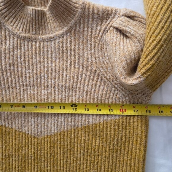 Vero Moda Color Block Puff Sleeve Mock Neck Sweater Yellow Tan M - Picture 5 of 6